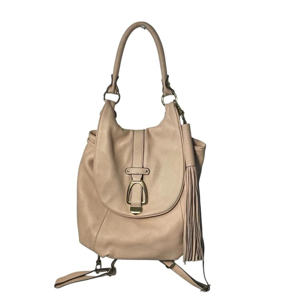 G.I.L.I Pink Blush Leather Tassel Flap Convertible Backpack Hobo Handbag
